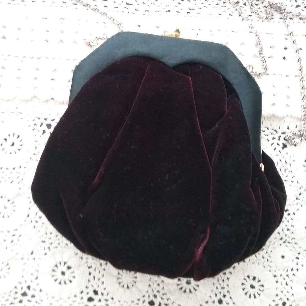 Vintage Fiona Brand Deep Burgundy Velvet Evening Bag